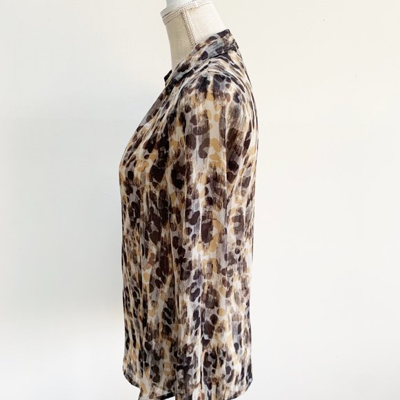 LOFT Sheer Long Sleeve Collared Abstract Print Blouse | Animal Print - Picture 4 of 8